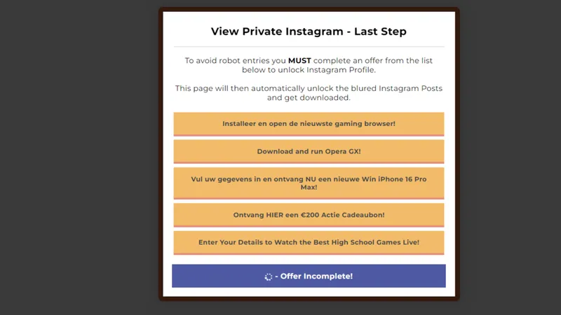 Odd verification process required by GWAA Insta viewer app