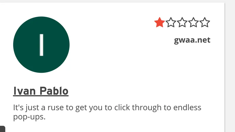 Screenshot of a user review for GWAA