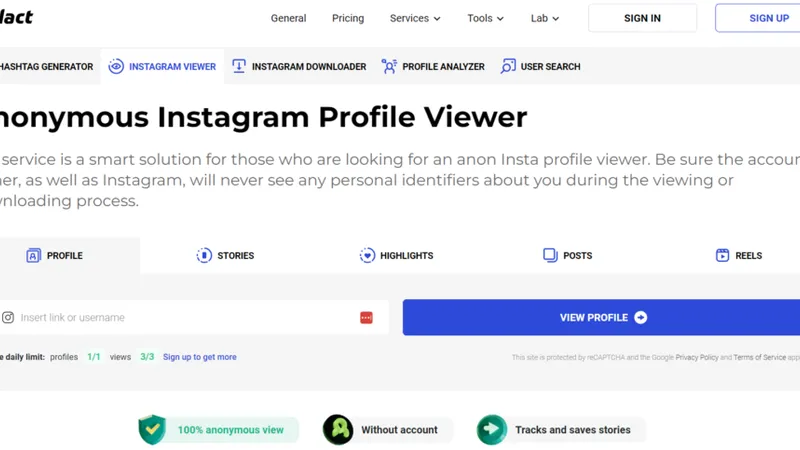 Usa applicazioni di terze parti per guardare Instagram senza un account: Inflact