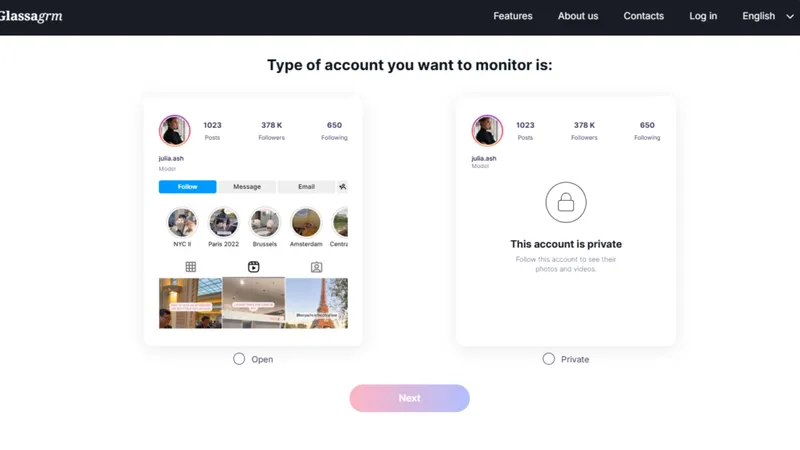 Choose private or public account you want to monitor