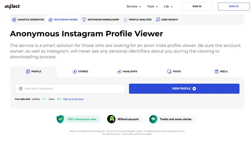 How Inflact Works Step 1 – by Private Instagram Viewer Free