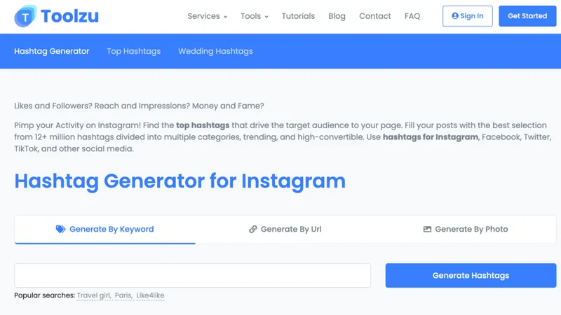 Toolzu review: Instagram hashtag generator