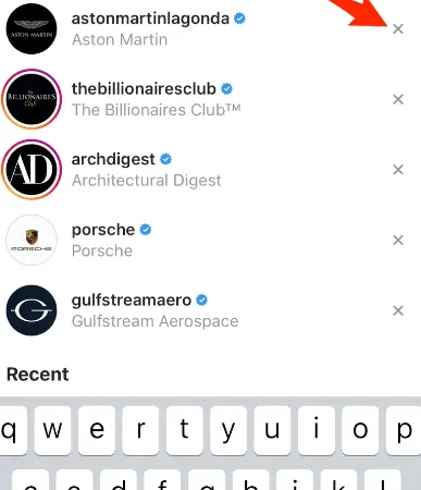Screenshot shows Instagram search suggestions